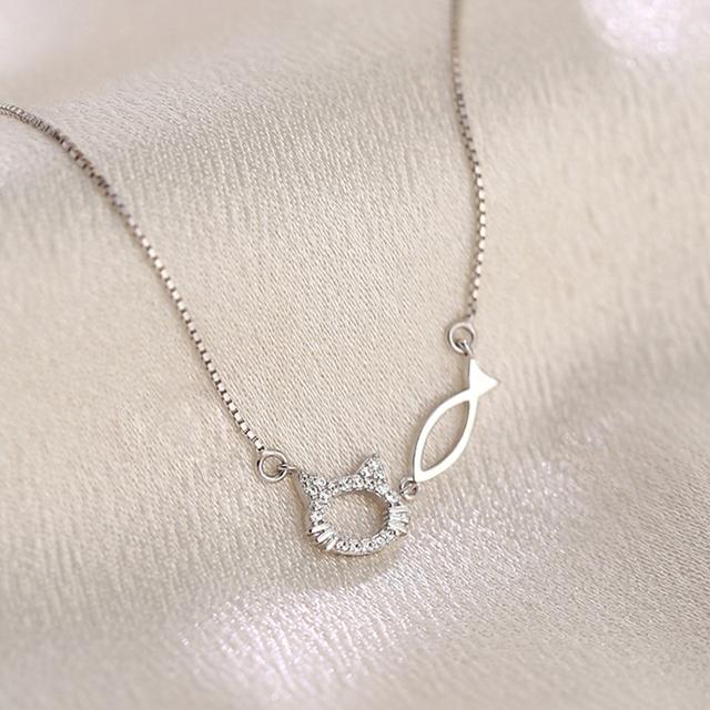 

ANENJERY Намисто з порожнистої риби та кішки для жінок Pave CZ Clavicle Chain Charm Necklaces Party Jewelry