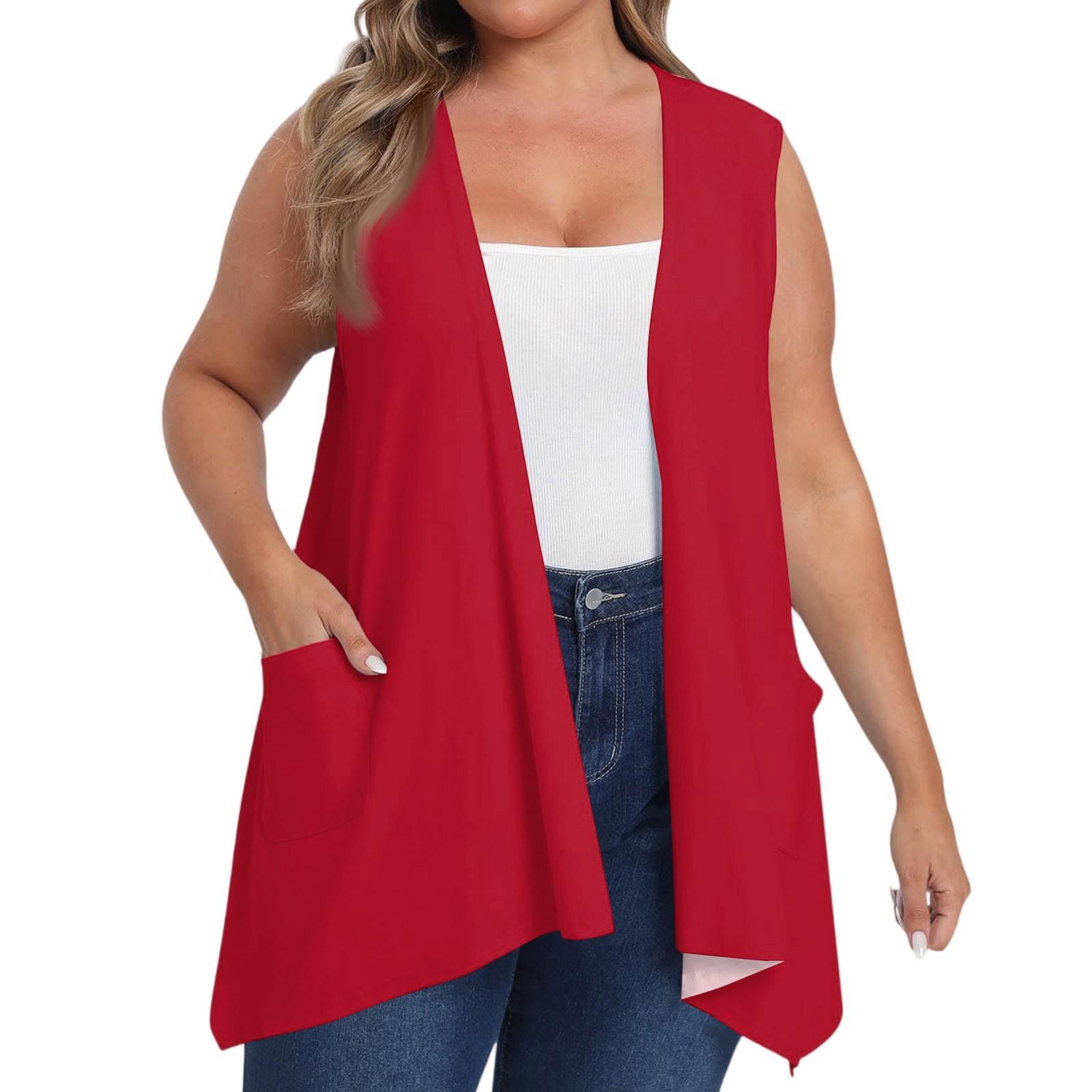 

Женский удлиненный свободный повседневный однотонный жилет без рукавов с карманом, кардиган-куртка XXXXXL красный