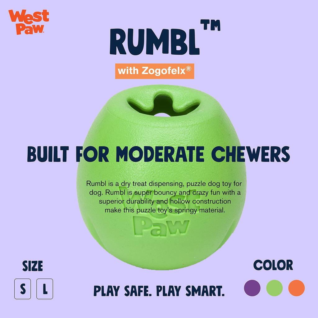 West Paw Dog Toy Ball Zogoflex Echo Rumble Jungle Green S Size