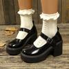 Fashion Size 43 Chunky Platform High Heels Pumps Women Autumn Pu Leather Ankle Buckle Mary Jane Shoes Woman Thick Heeled Lolita Shoes