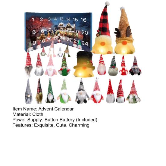 Gnome Advent Calendars 2025 24 Days Christmas Countdown Calendar with Light Up Collectible Figures Gnome Ornaments Gifts for Kids Boys Girls