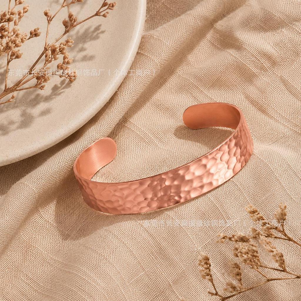 New Style Fashion Pure Copper Bracelet - 15mm Wide, Classic Hammered Pattern, Openable Design
