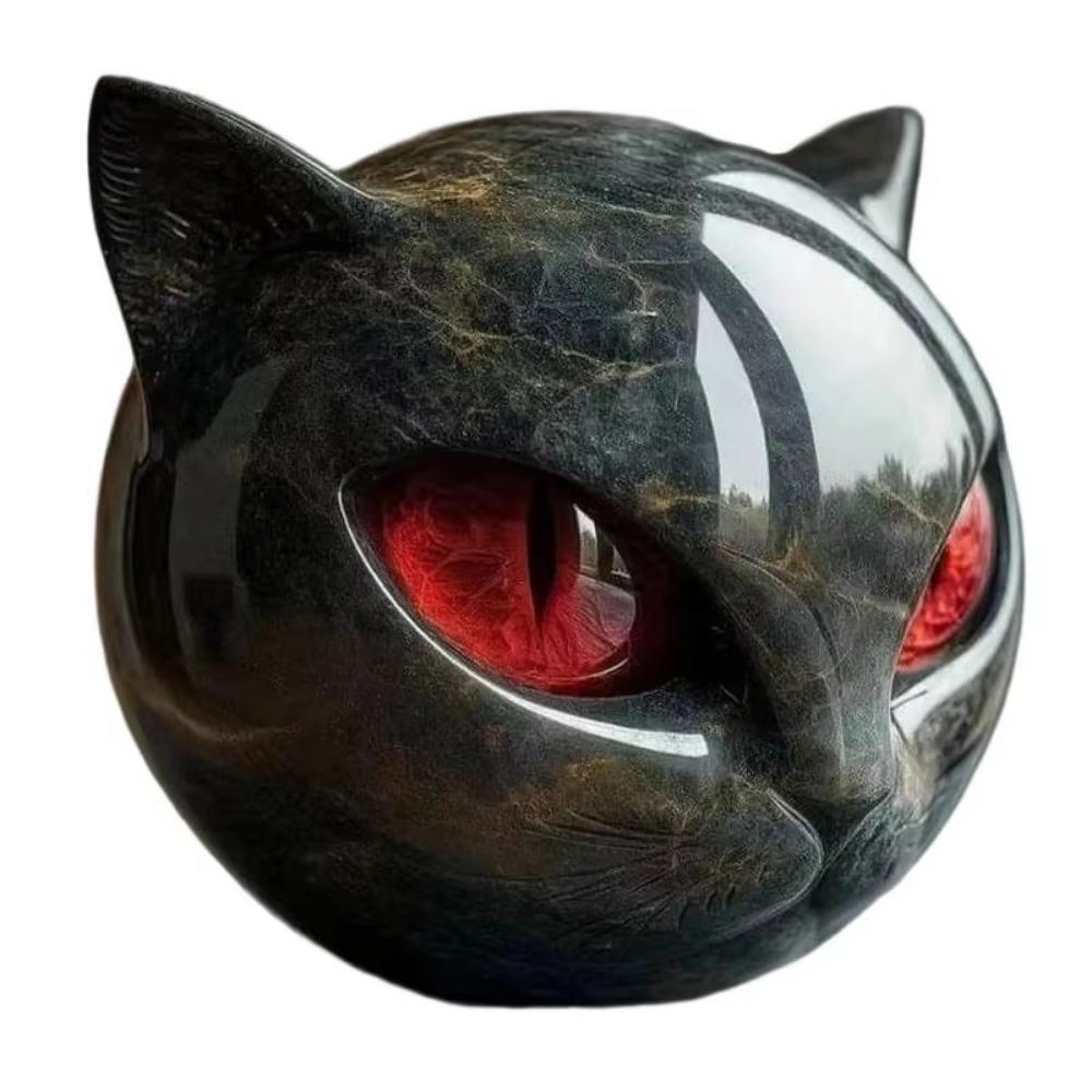 Amber Eyes Resin Stone Sculpture Resin Luxury Marble Texture Hand-Carved Cat Stone Bookshelf Decor