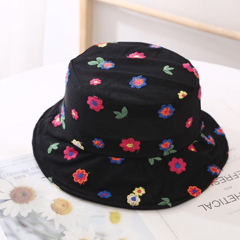 Women Summer Thin Lace Bucket Hat Sweet Cute Colorful Small Flower Embroidery Travel Sunscreen Adjustable Fisherman Cap