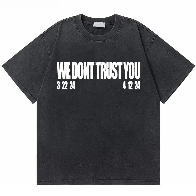Oversized Acid-Wash Vintage Short-Sleeve T-Shirt Featuring Metro Boomin x Future Figure Print & "Don't Trust Life" Slogan Double-Sided Graphic