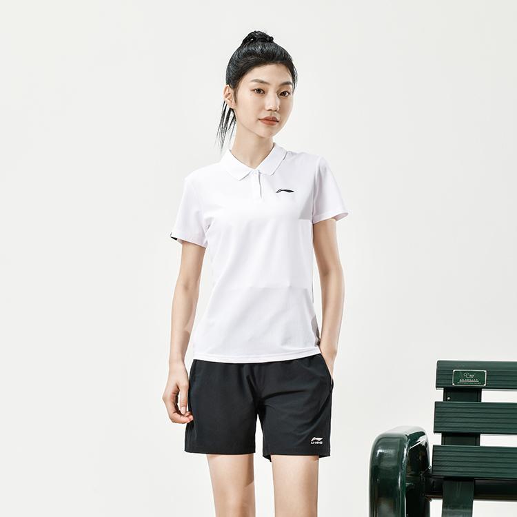 Li Ning Feather Series Solid Color Quick-Dry Short Sleeve Polo Shirt Women tops Standard-White APLR126-1