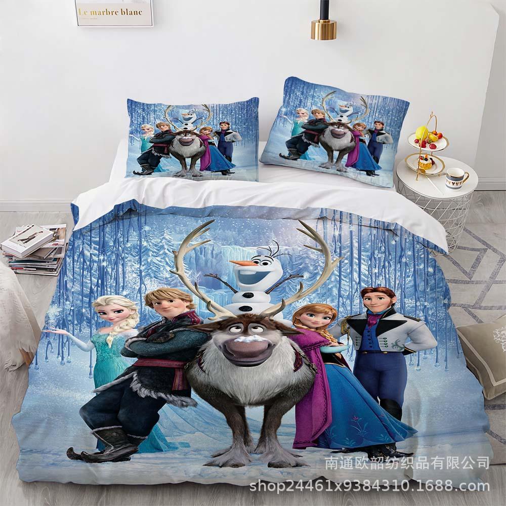 Cartoon Animation Kit 3D Digital Printing Quilt Cover Princess Bedding Three-Piece Set