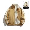 Mens Reversible Stand Collar Jacket Lightweight Outerwear With Stripe Solid Sides