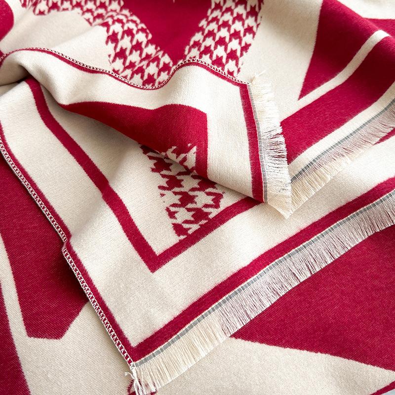 Qiandongge Versatile Contrasting Colors, Double-Sided Imitation Cashmere Scarf, Winter High-End Warm Shawl