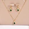 Emerald Necklace Women's Fashion Temperament Suit Vintage Hong Kong Style Necklace Earrings Versatile Jewelry
