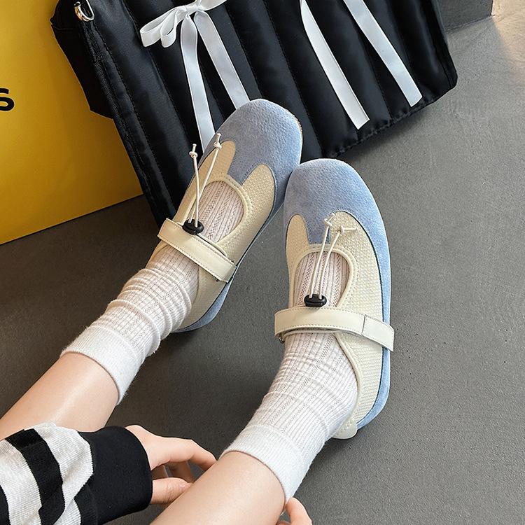 

Женские туфли Мэри Джейн весна и лето новые кожаные на мягкой подошве балетки универсальные, уродливые и милые туфли на липучке 40 синий