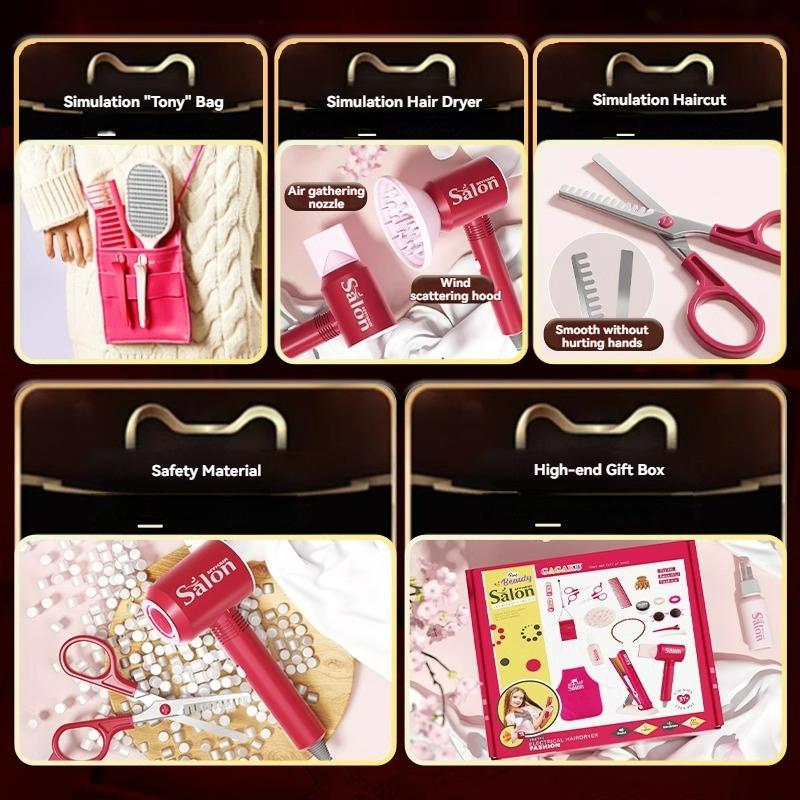 Kids Salon Makeup Cosmetics Curling Wand Hair Drier Princess Dress Up Girl Beauty Play House Educational Fun Game Toy Girls Gift