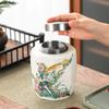 Retro Hand Painted Ceramic Tea Jar Tea Box Alloy Cover Sealed Moisture Proof Jar Tea Canister Candy Jar Household Teas Container