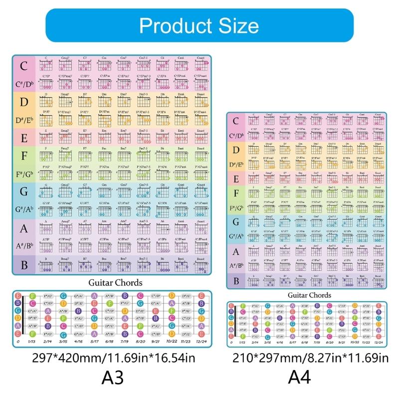 Tabella degli Accordi per Chitarra Poster degli Accordi per Chitarra per Principianti Laminato Tabella degli Accordi per Chitarra Guida di Riferimento Educativa Cheat Sheet