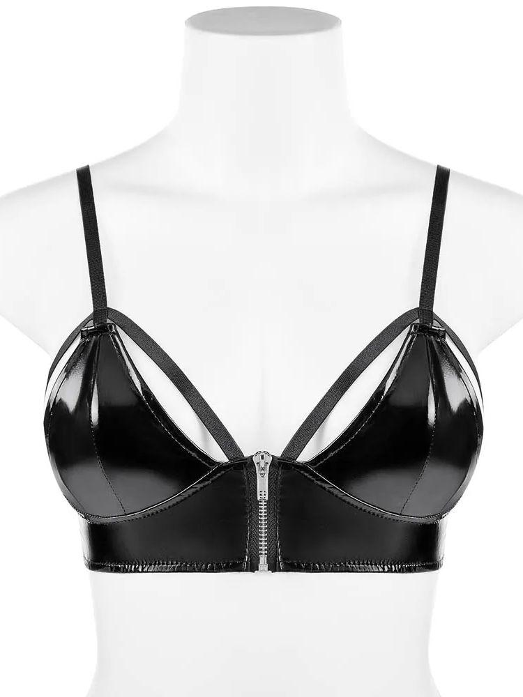 S-3Xl Spaghetti Strap Wet Look Pvc Bustier Crop Tops Shiny Pu Leather Croptop Camis Cropped Tight Sleeveless Shirt Sexy Tank Top