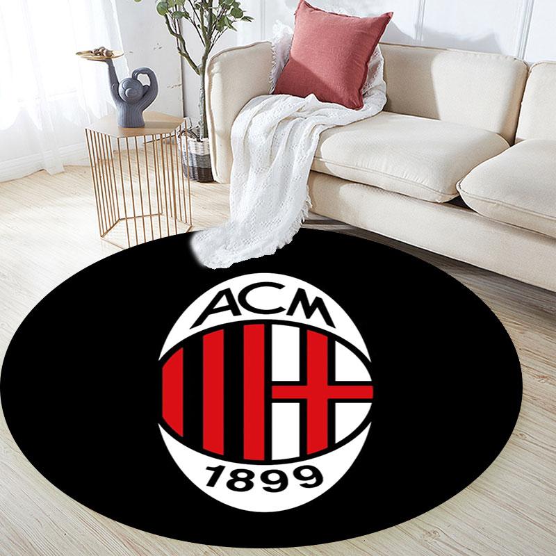 Tappeto Rotondo Stampato AC Milan, Tappeto Circolare Lavabile Antiscivolo per Soggiorno Camera da Letto Sala Giochi, Decorazione per Tifosi Sportivi, Regalo per Feste Compleanni