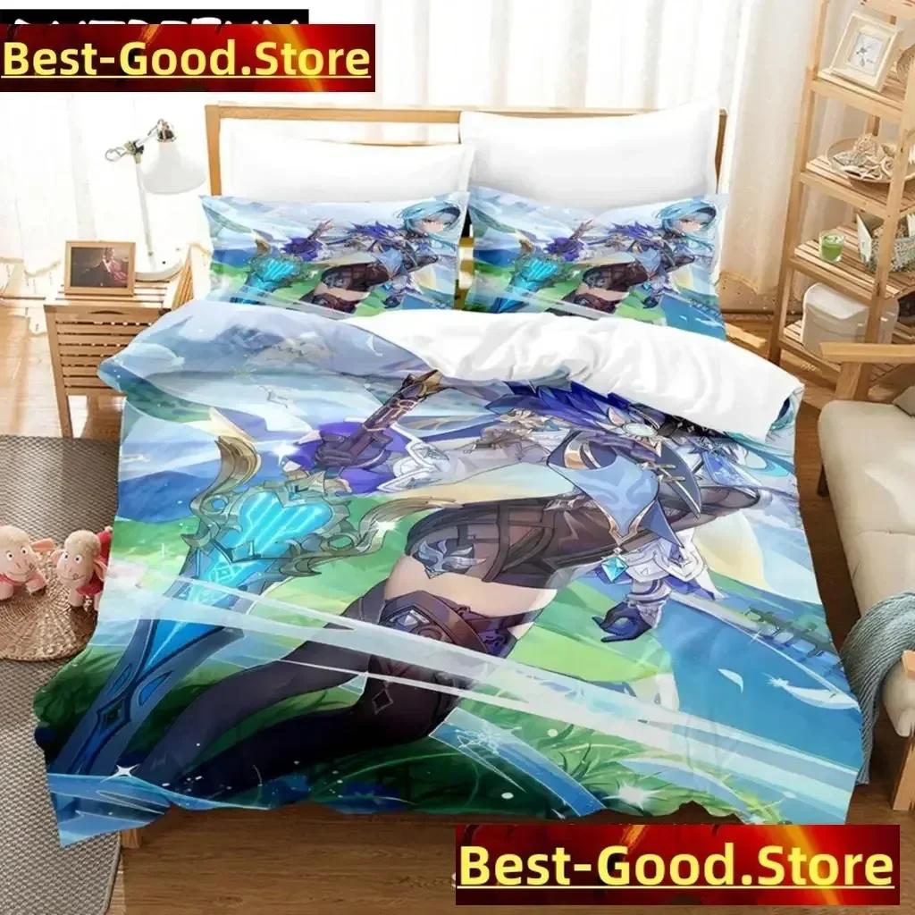 

Comforter Anime Genshin Impact Keqing Girl Bedding Set Printed With Bed Soft Single Double Queen Super King Size Comforter (quilt)-EU Single(135*200cm)3pcs