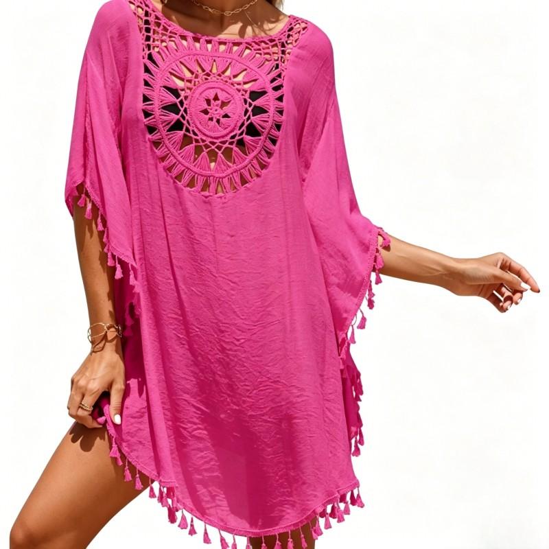 Boho Sommer Strand Häkel-Überwurf - Lockeres Mini-Kleid mit Quasten für Urlaub & Schwimmbad
