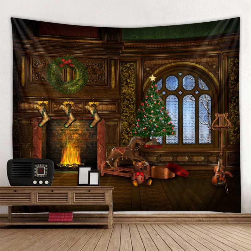 Christmas Tapestry Wall Hanging Christmas Tree Fireplace Decoration Environmentally Friendly Printing Soft Hanging Cloth