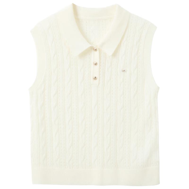 Sancai Women s Hollow Rib-Knit Sleeveless Polo Top S