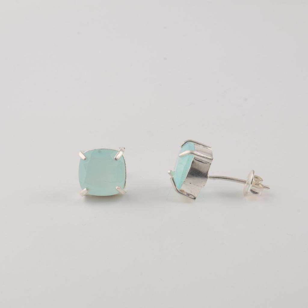 Aqua Chalcedony Gemstone 925 Sterling Silver Handmade Jewelry Designer Studs Earring 1" For Gift EE-181-18