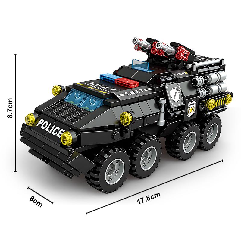 Blocchi di Costruzione Veicolo Corazzato SWAT Urbano Set da Costruzione Carro Armato Militare Auto della Polizia Giocattoli Fai da Te per Ragazzi Regalo di Natale Compleanno