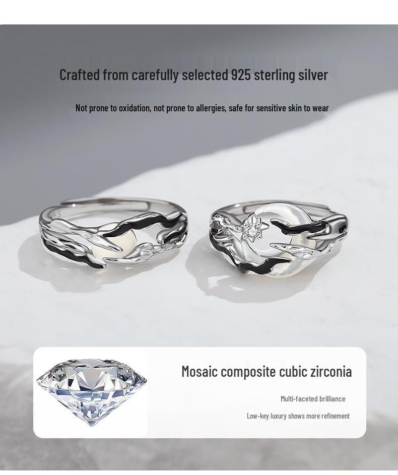 Tichia Sunrise & Sunset Couple Rings - S925 Sterling Silver, Unique, High-End Open Design.