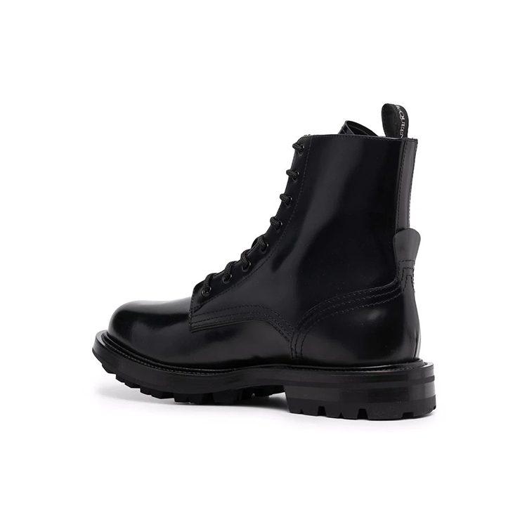 Alexander McQueen Polished Leather Combat Boot Black 683569WHZ801000