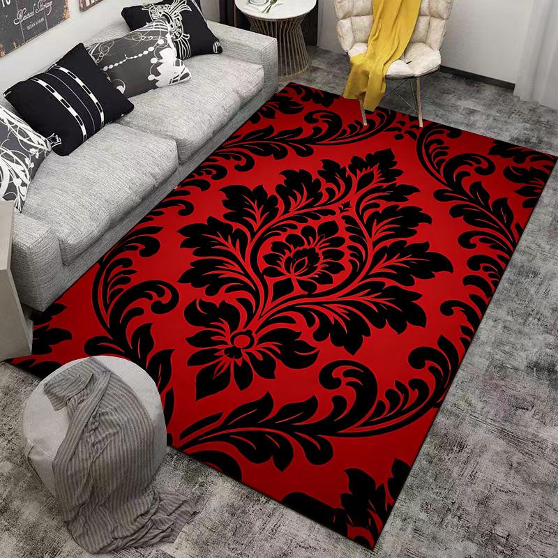 Luxury Red Carpet with Black Floral Damask Pattern for Home Decor Suitable for Use As an Anti-slip for Living Room Bedroom Sofas
