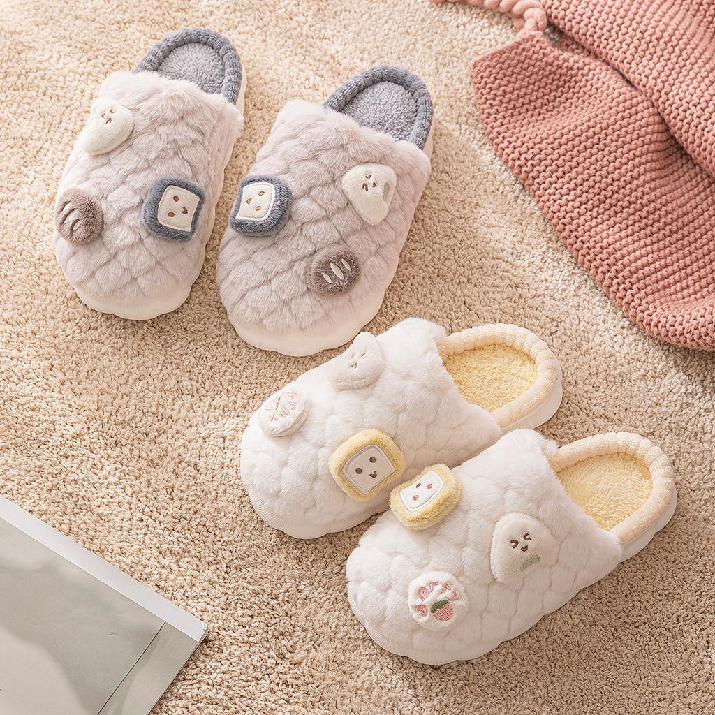 Cute plush slippers winter 2025 new home indoor warm plush cotton slippers non-slip soft bottom
