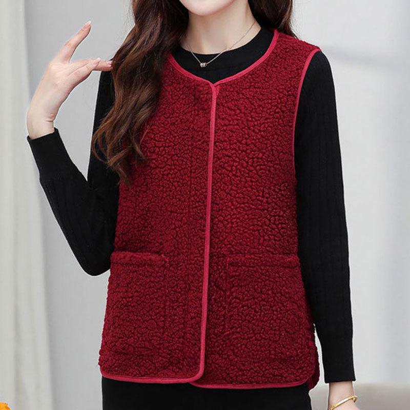 Chaleco de lana de cordero con cremallera para mujer, otoño/invierno, con pelo grueso