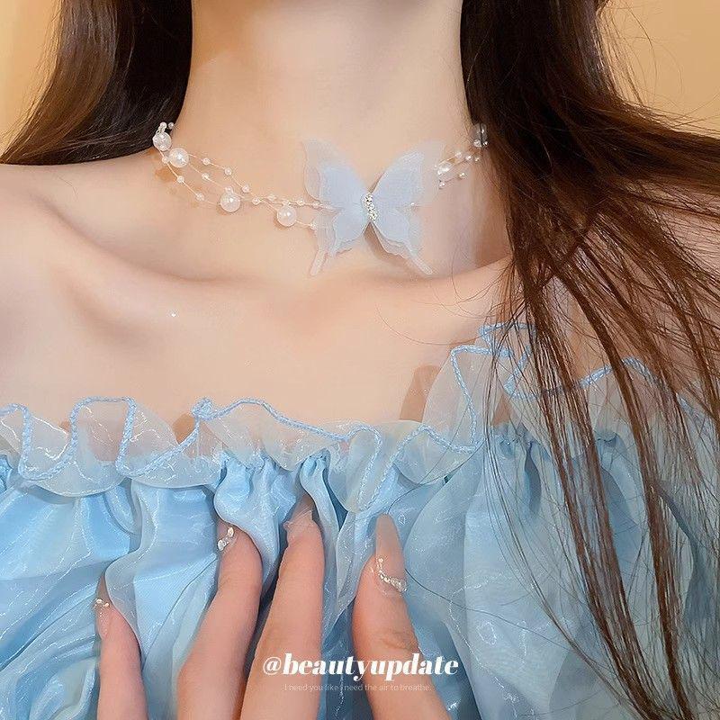 Lolita Camellia Choker Necklace for Women - Dark Clavicle Chain, Maid Style Neckband Collar