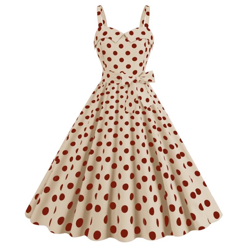 Sexy suspender chest wrap polka dot printed ruffle leaf edge A word big pendulum dress