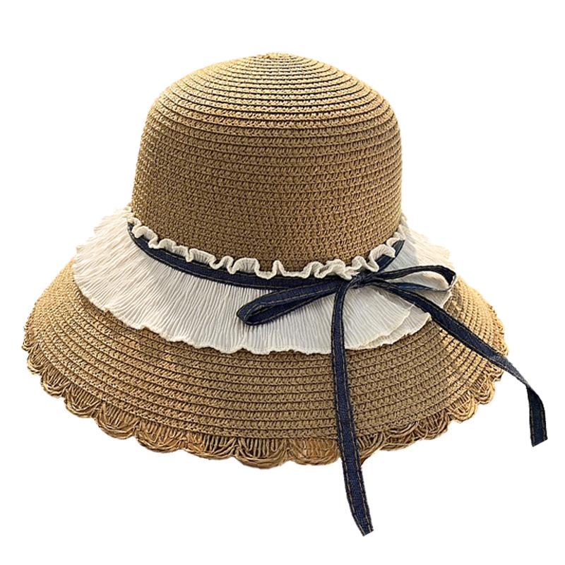 Lace Large Brim Straw Hat Women's Spring Summer Seaside Vacation Beach Hat Straw Wide Brim Shade Sun Protection Hat