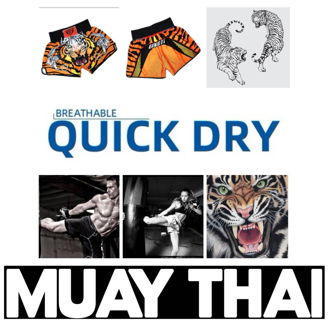 Tiger Muay Thai Kickboxing Boxe MMA UFC Pantaloncini Casual Palestra Sport Unisex Uomo Donna Allenamento Asciugatura Rapida Stampa Elastico Vita Alta