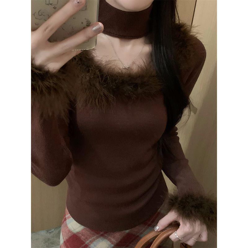 German Velvet Lace Fur Slim Fit Long Sleeve Warm Shirt