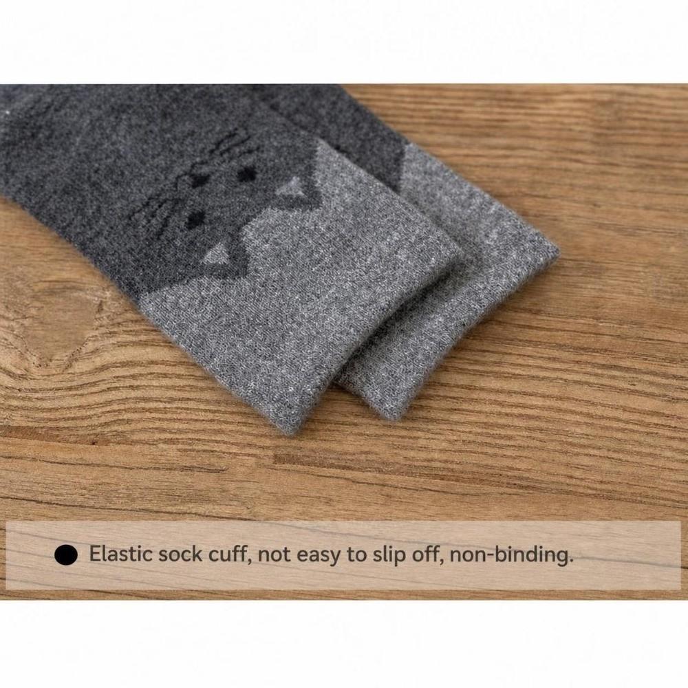 5 Pairs Elastic Cuff Mid Calf Socks Soft Breathable Cartoon Cat Socks Cotton Crew Socks For Women