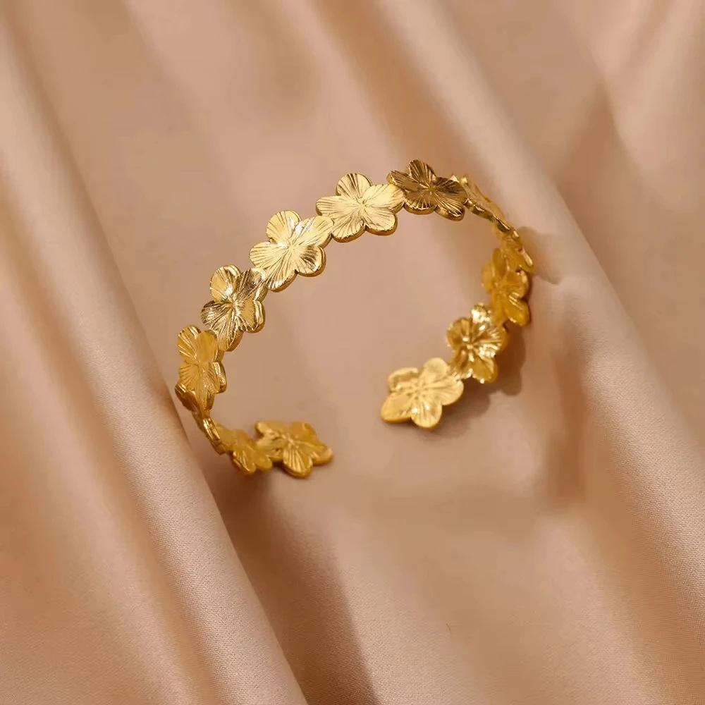 2025 Lava Wrinkle Cuff Bangles Bracelet Women Minimalist Gold Color Stainless Steel Flower C Adjustable Bracelets Party Jewelry