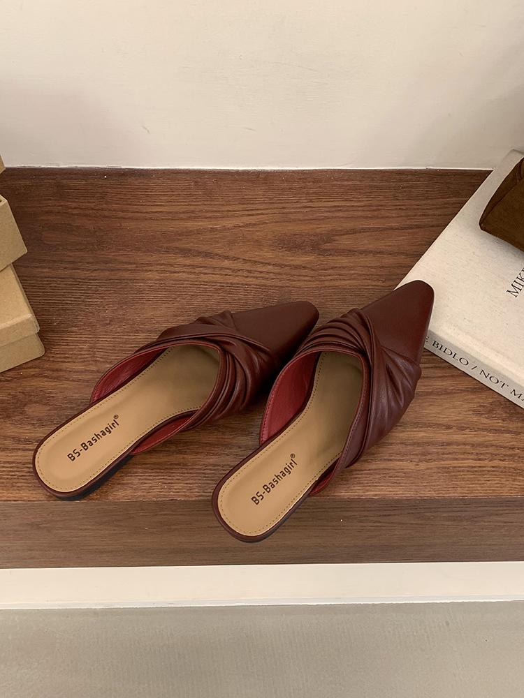 

Модные летние женские тапочки, женские туфли-мюли с острым носком, слипоны, повседневные, на плоском каблуке, уличные, нарядные сандалии, новинки 2025 года, для женщин 39 красный