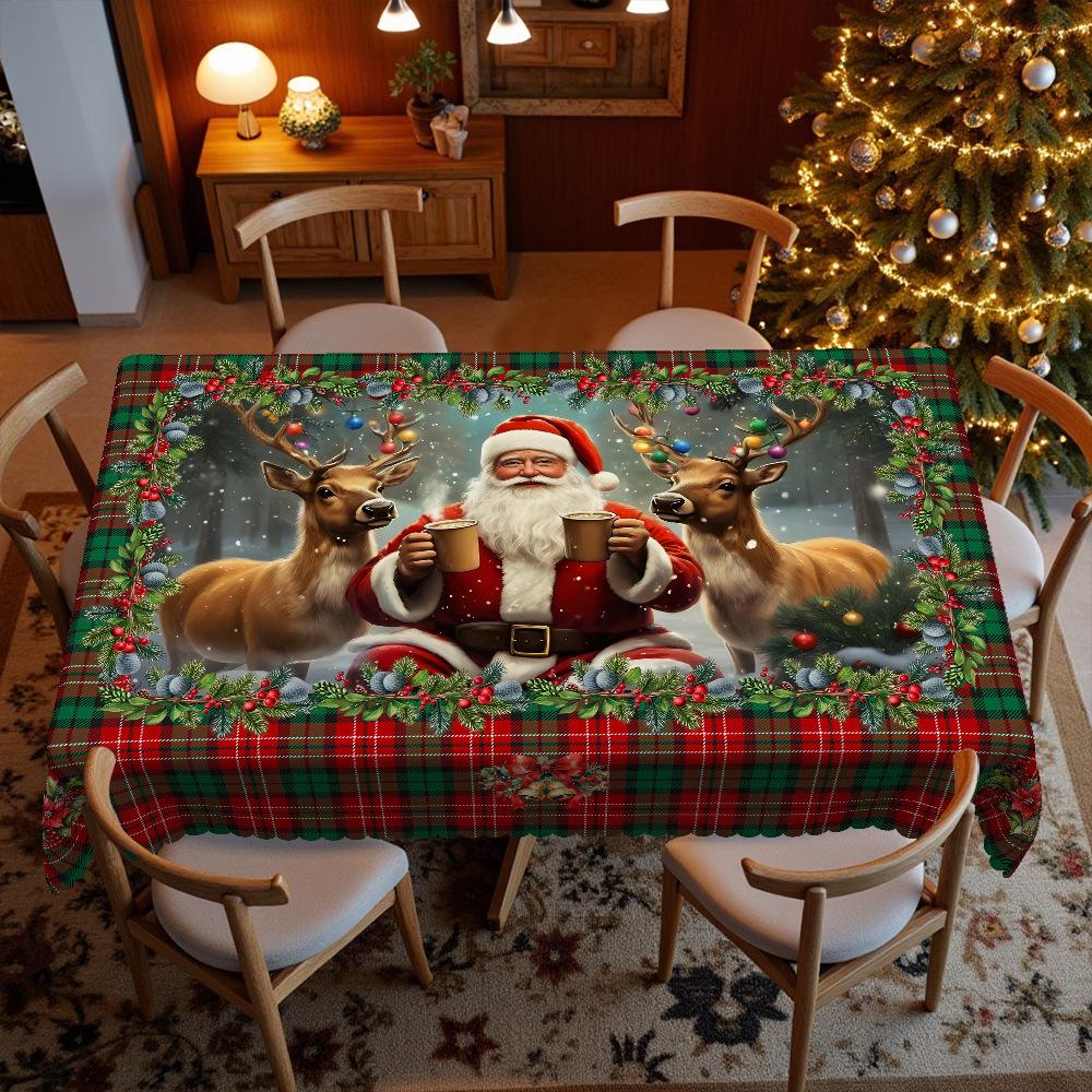 Christmas Table Atmosphere Layout, Santa Claus Elk Theme Tablecloth, Holiday Decoration Round Tablecloth Round tablecloth-152x152cm