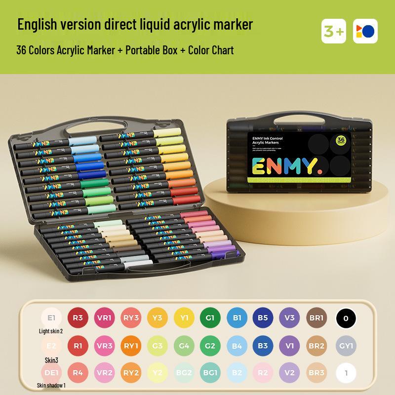 Zestaw markerów akrylowych Enmi - 80 kolorów, miękka końcówka, warstwowy, do malowania dla dzieci, w czarnym pudełku