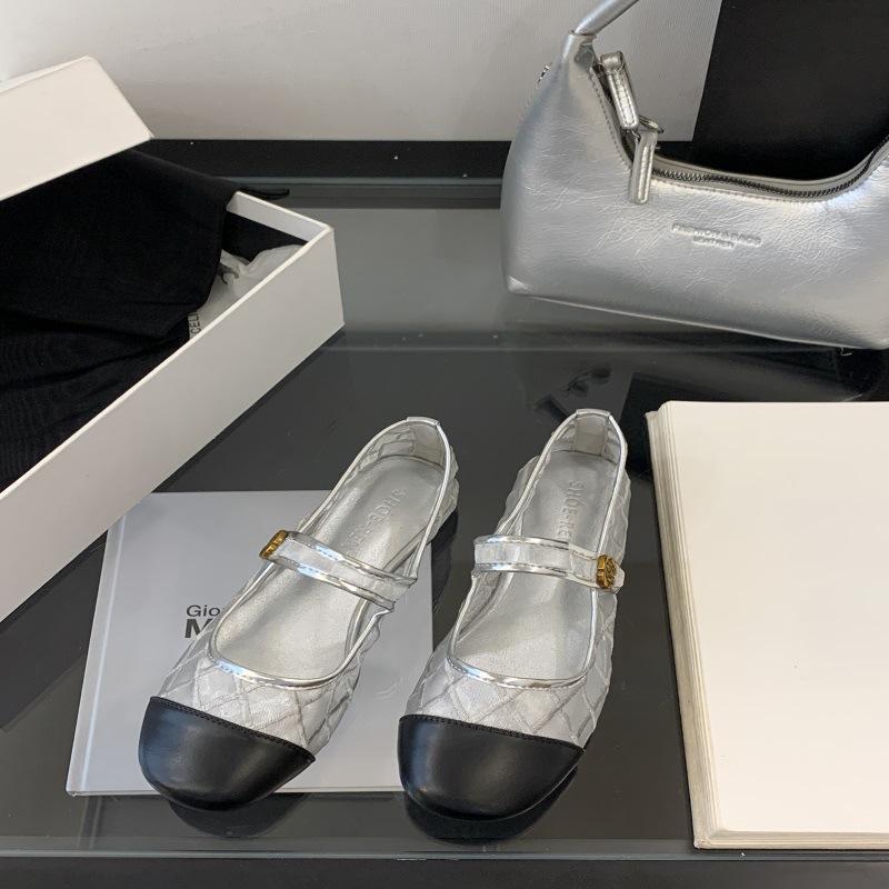 

Retro Mary Jane shoes women s flat 2025 summer new diamond mesh ballet shoes single shoes splicing sandals 39 серебряный