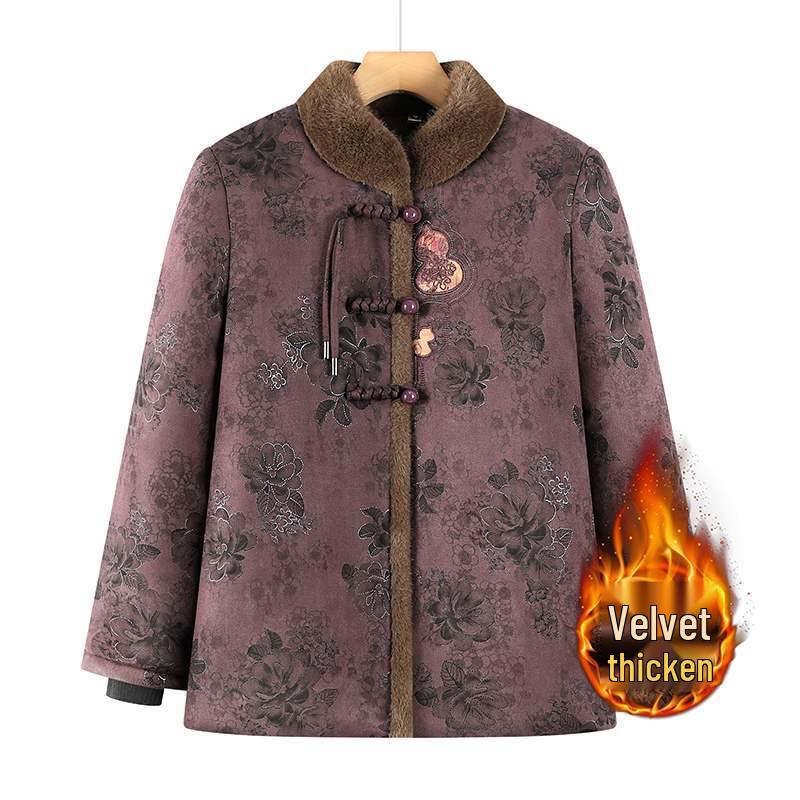 Women s Short Cotton Jacket for Elderly, Thickened Velvet, Warm Winter Outerwear for Grandma 2XL: 100-115 lbs