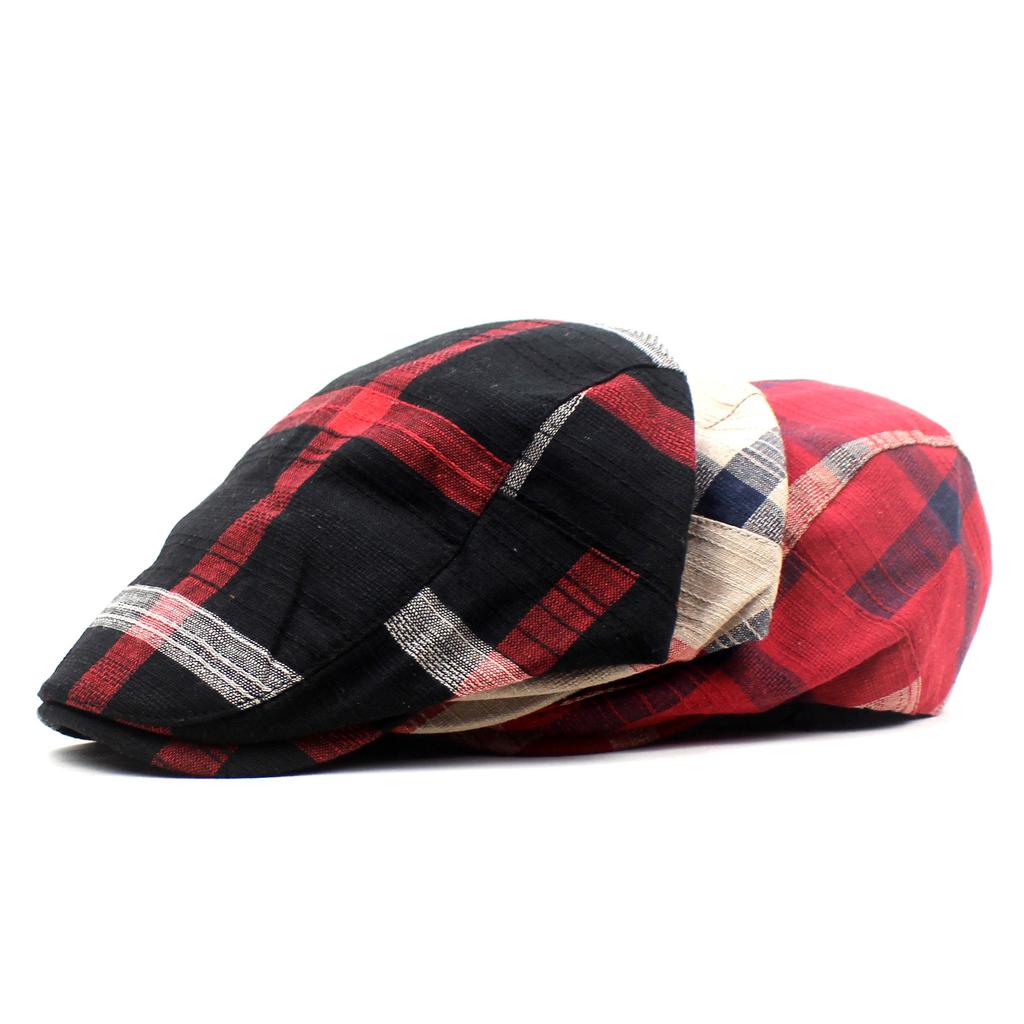 New Polyester Thin Section Duck Tongue Cap Men and Women Retro Hat Plaid Beret Outdoor Sun Hat Forward Cap