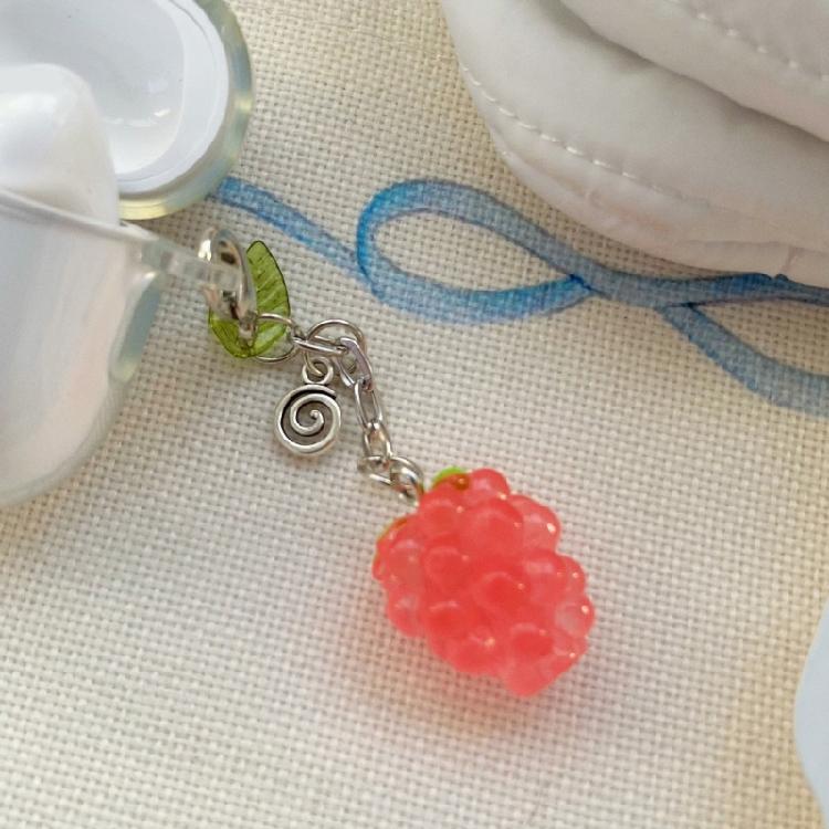 Playful Beaded Keychain Charm with Fruit Theme, Metal Link Chain and Clasped Attachment for Bags, Keys and Daily Use