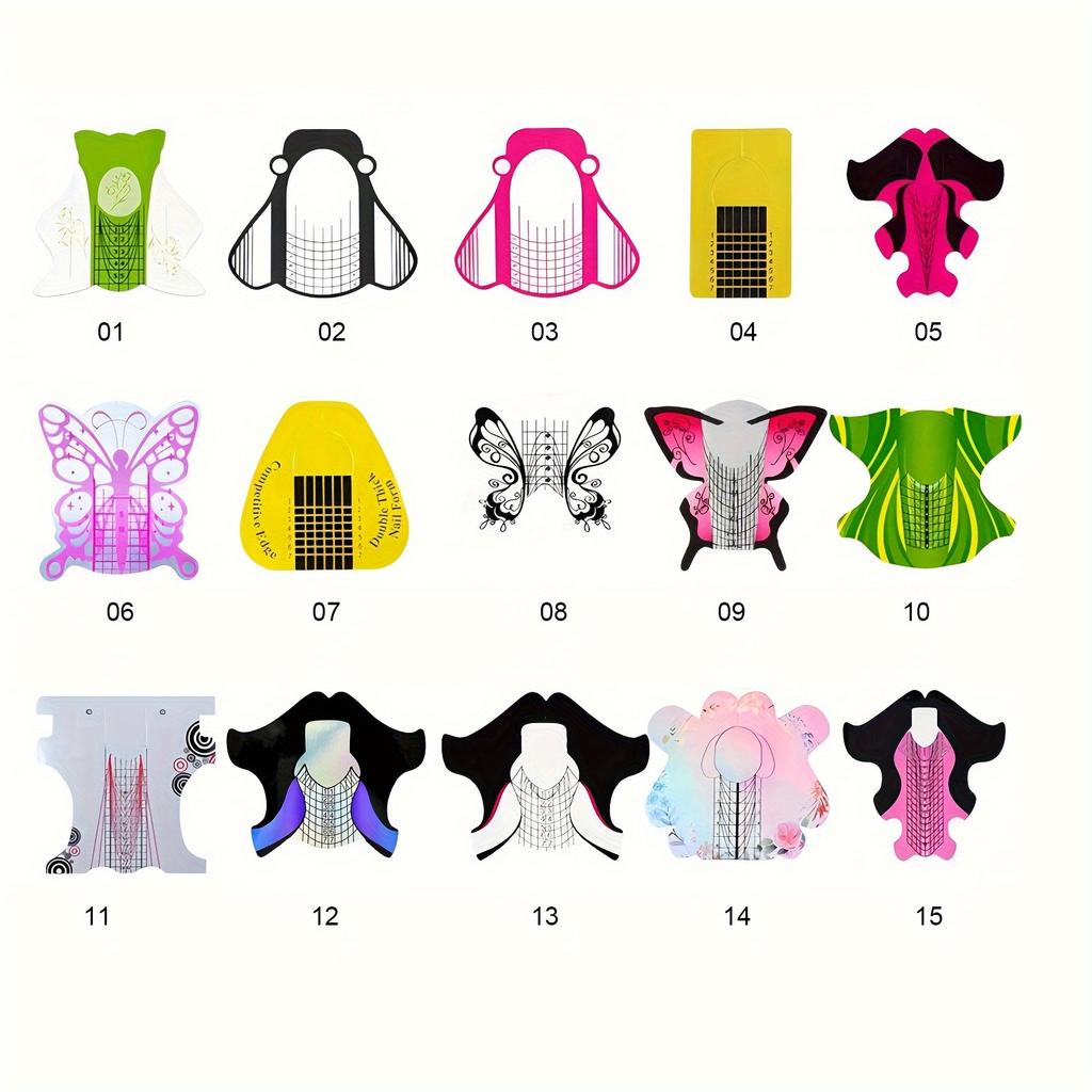 100 Pcs Polymer Gel Nail Extension Paper Forms, Butterfly Square Horseshoe Nail Guide Molds for Salon and Home Use