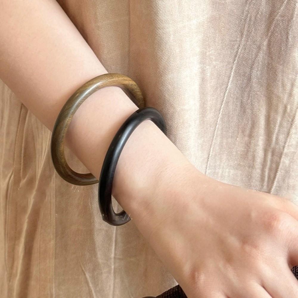 Wide Round Sandalwood Bracelet Chinese Ethnic Style Retro Hand Ring Sandalwood Bangle  Student