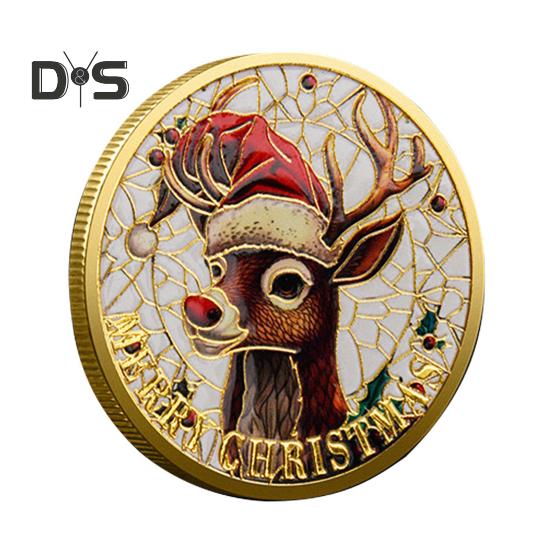 Vánoční Mikulášské mince Oboustranné slitinové Sběratelské mince Barevný vzor Slavnostní suvenýrové mince do štědrovečerních krabiček Novoroční dárek