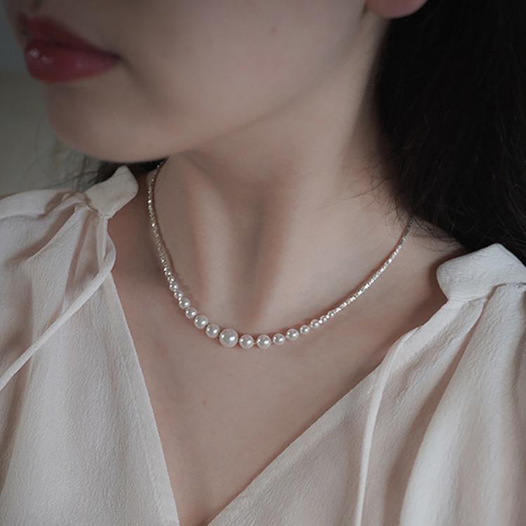 S925 Sterling Silver Large Pearl Smile Necklace for Women - Light Luxury Clavicle Chain