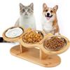 Bamboo Pet Bowl Stand - Small Dog & Cat Feeder with Inclined Neck Protection